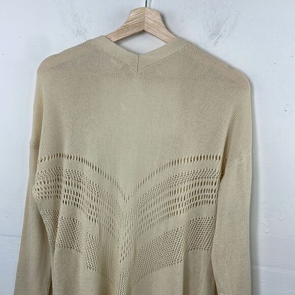 Wild Pearl Open Cardigan with fringe boho cotton crochet design Large cream - Picture 10 of 14